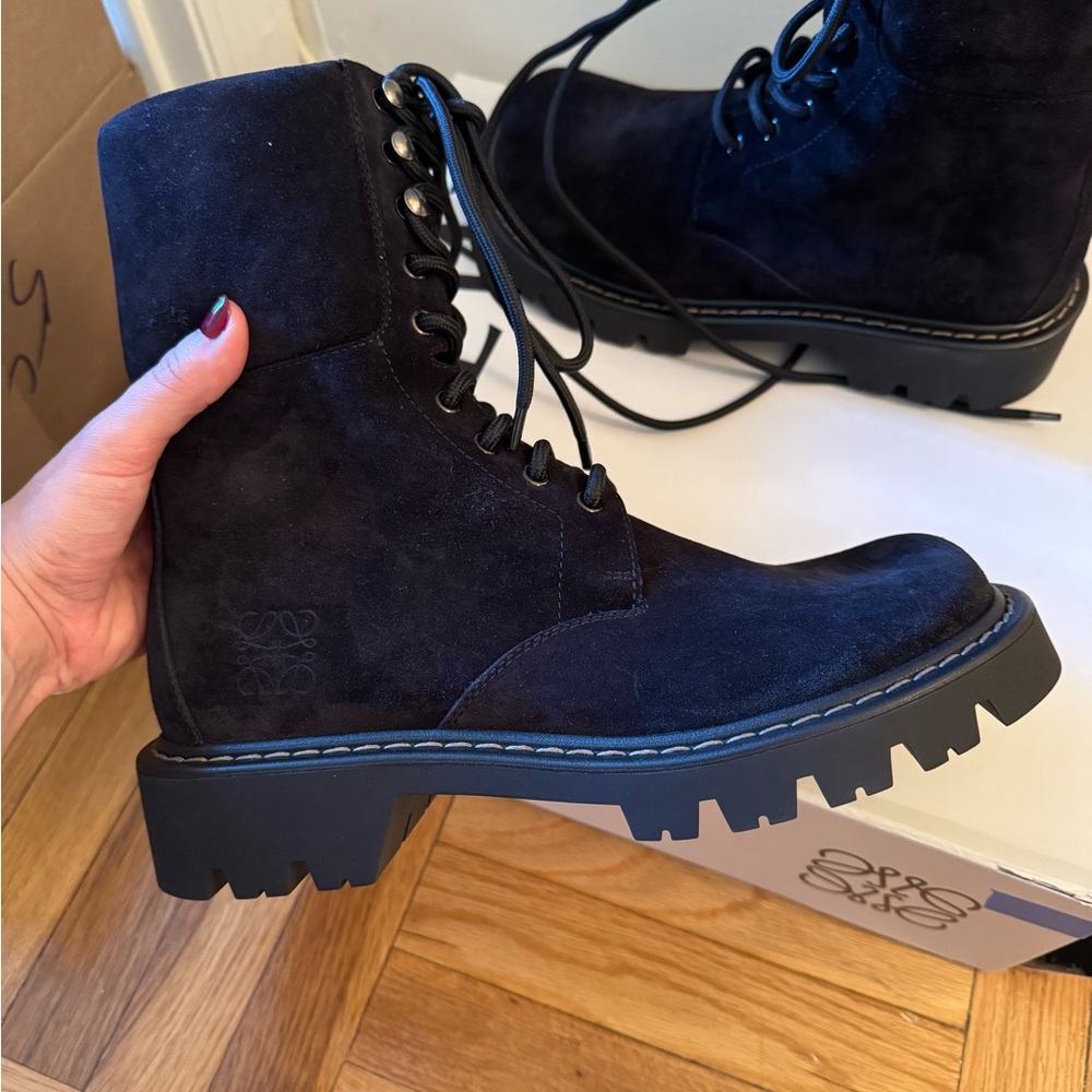 Loewe Black Suede Combat Boots